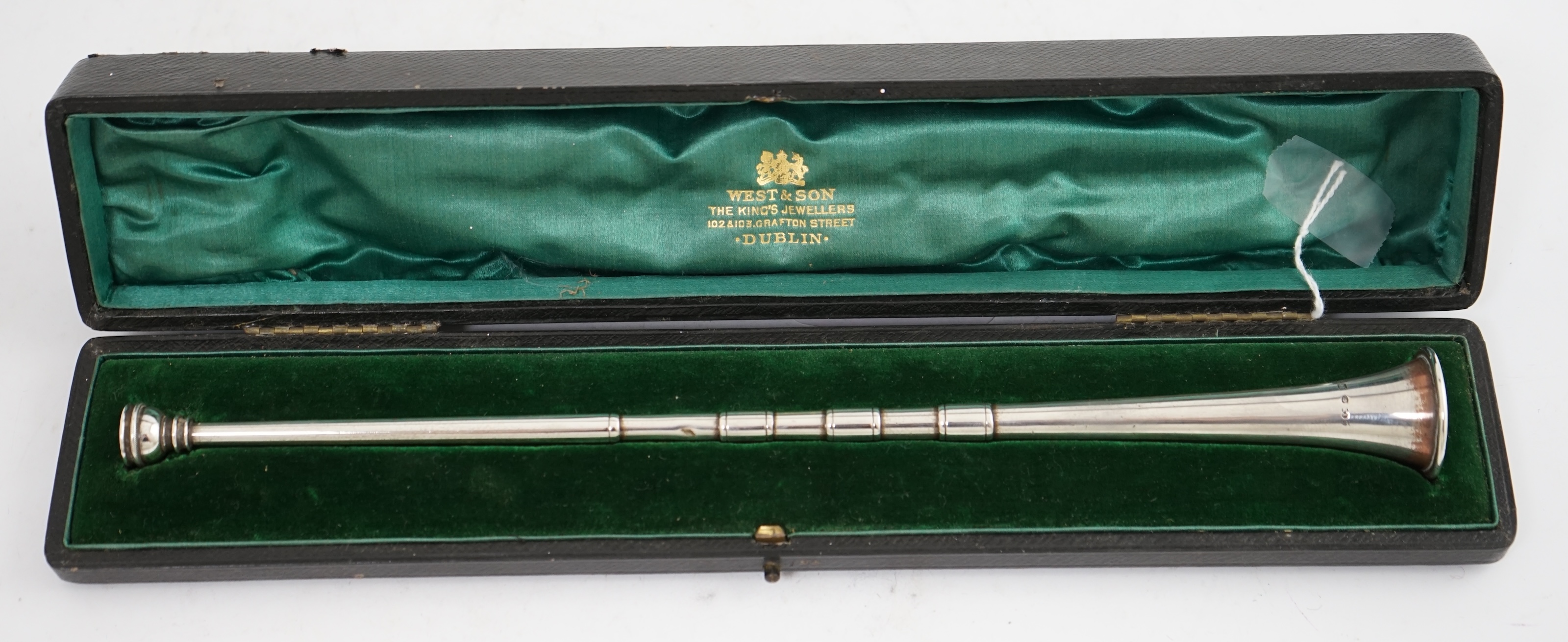 A cased George V silver hunting horn, by Samson Mordan & Co